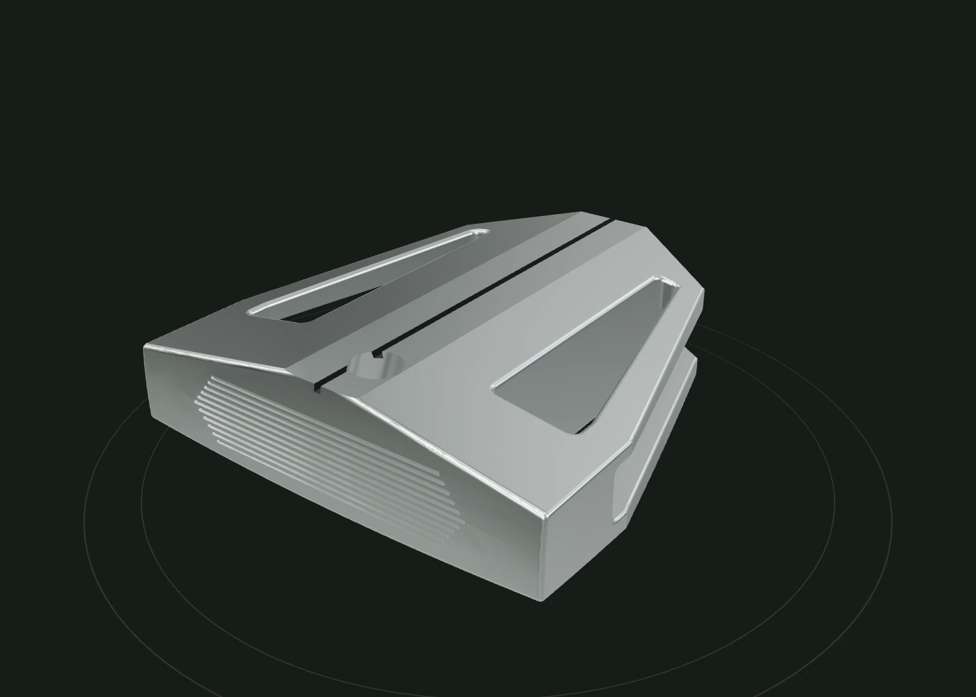 Three-quarter view of the K1 putter head rendered from its design model